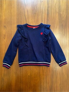 Janie & Jack Girls Navy Ruffle Sweatshirt with Red Heart Accent Patriotic size 5